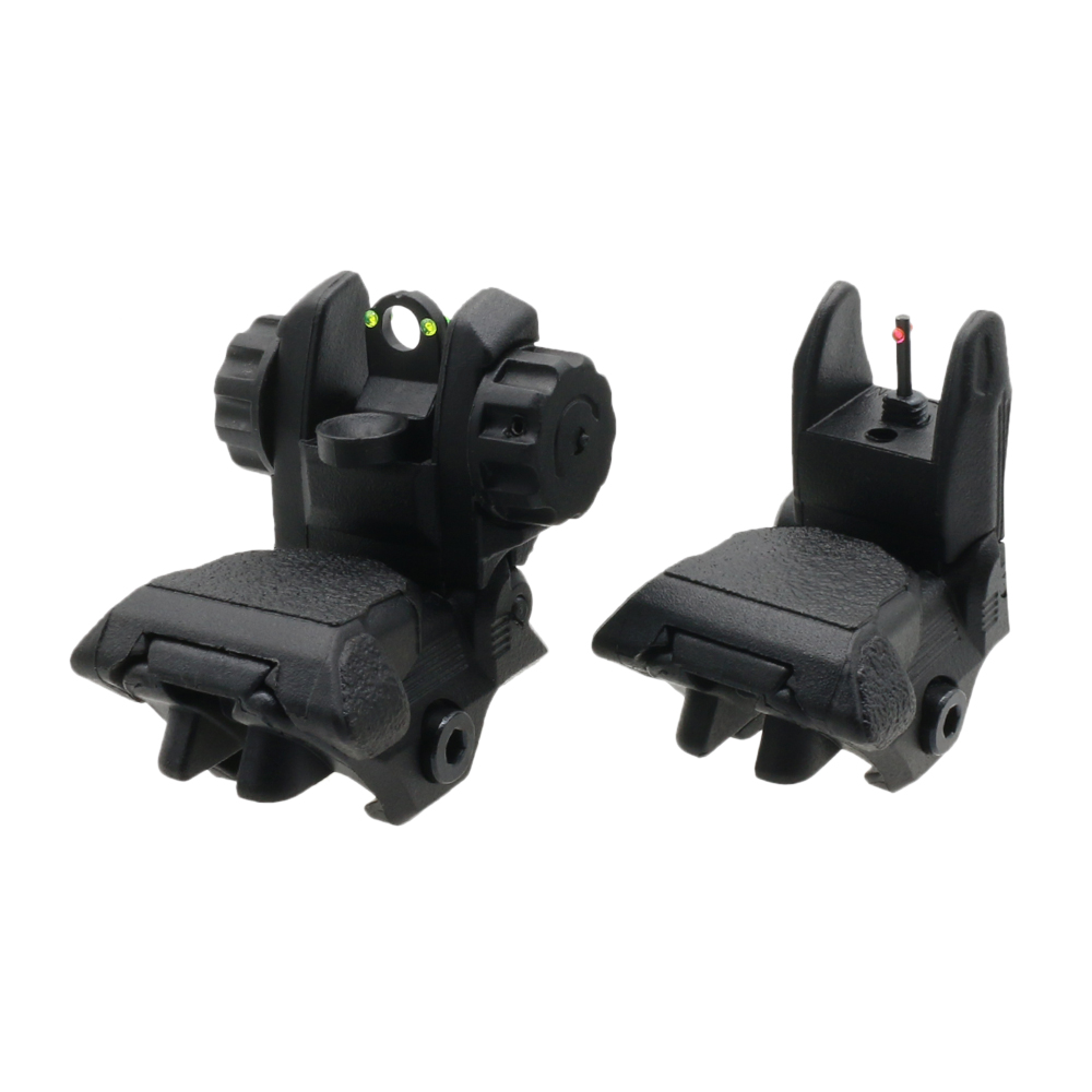 Foldable Fiber Optic Flip-Up Sights – Front & Rear Polymer Set – 20mm Picatinny Rail Mount – Black