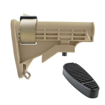 AR15 AR10 Mil-Spec Adjustable Polymer Stock with Rubber Recoil Pad + Sling Adapter - Desert Tan FDE
